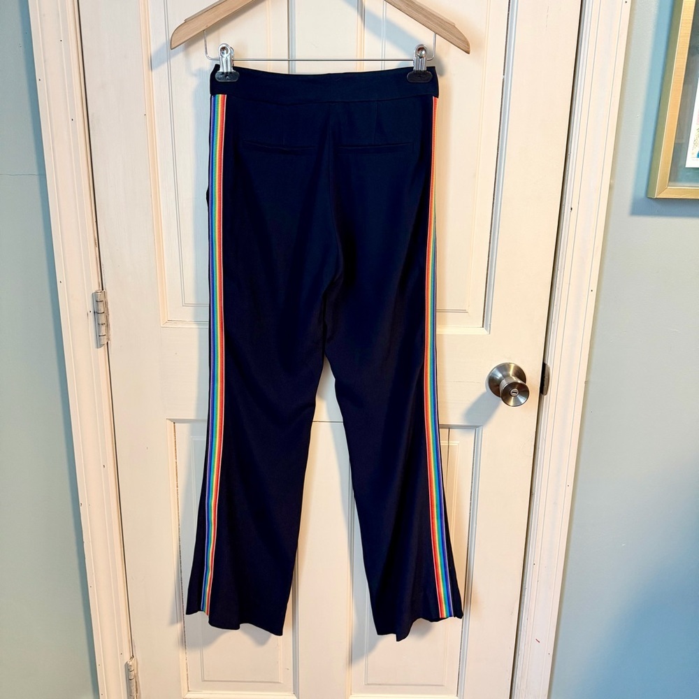 La Ligne Le Tuxedo Pant with Rainbow Stripe 0 Navy Blue Flare Sporty Pride - Picture 2 of 11